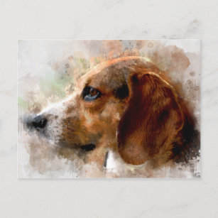 Carte Postale Chien Beagle aquarelle