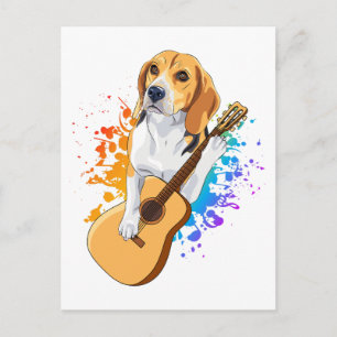 Carte Postale Chien Beagle Jouant de la Guitare Acoustique
