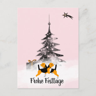 Carte Postale Chien Beagle Noël noir et blanc