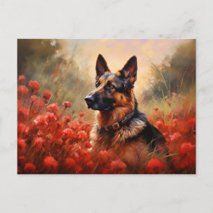 Carte Postale Chien berger allemand en pavot
