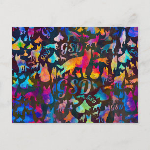 Carte Postale Chien berger allemand GSD -Silhouettes aquarelles