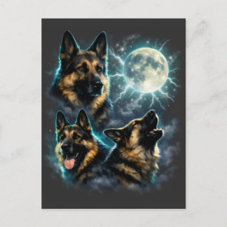 Carte Postale Chien Berger Allemand Hurlement à la Lune