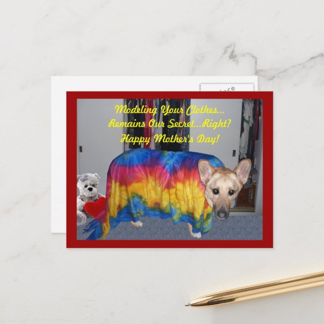 Carte Postale Chien berger allemand Modélisant la fête des mères (Devant/Arrière en situation)