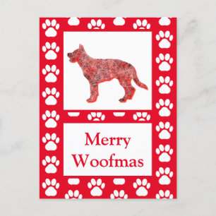 Carte Postale Chien berger allemand Silhouette Rouge Joyeux Noël