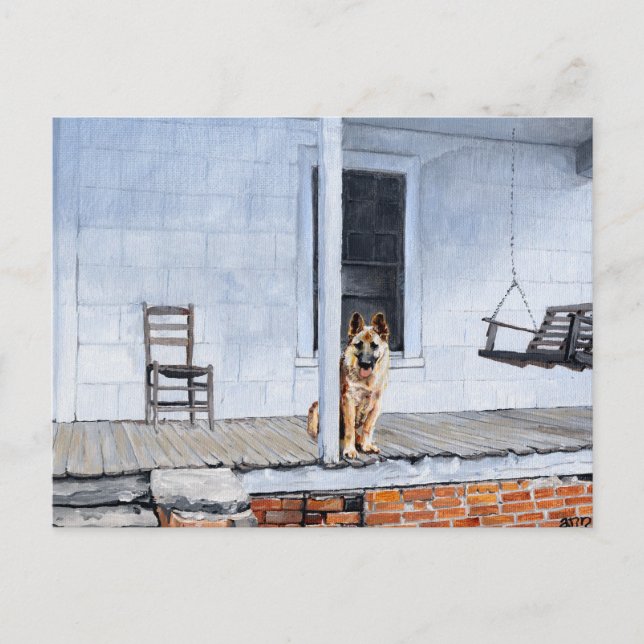 Carte Postale Chien berger allemand sur le porche (Devant)