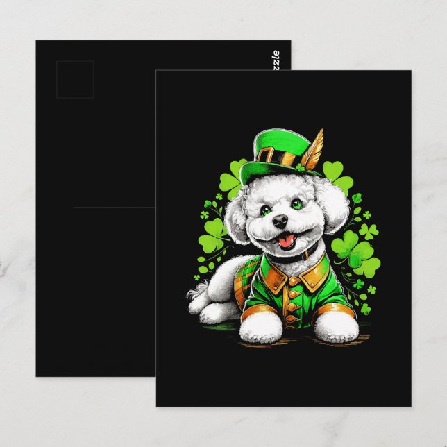 Carte Postale Chien Bichon Frise St Patrick's Day (Devant / Derrière)