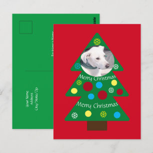Carte Postale Chien blanc mignon Coloré Arbre de Noël Rouge