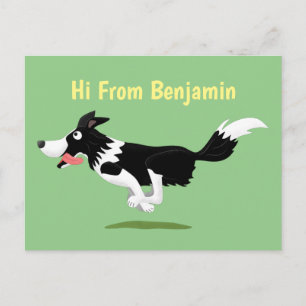 Carte Postale Chien Border Collie drôle courant dessin animé