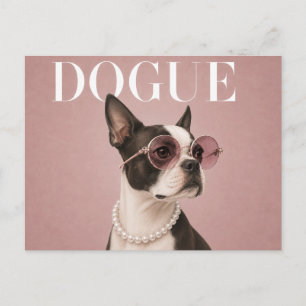Carte Postale Chien Boston Terrier Rose Covergirl