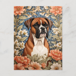 Carte Postale Chien Boxer Élégant Inspiré de William Morris