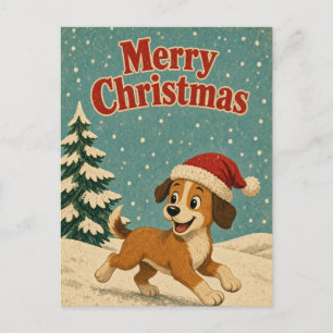 Carte Postale Chien Champ de Neige Animal Noël