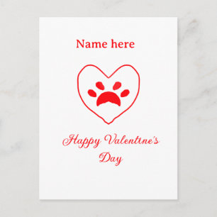 Carte Postale Chien chat patte cœur rouge joyeuse Saint-Valentin