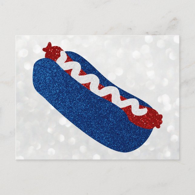 Carte Postale Chien Chaud 4 Juillet Paillettes (Devant)