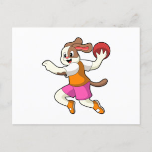 Carte Postale Chien chez Joueur de Handball avec Balle de Handba