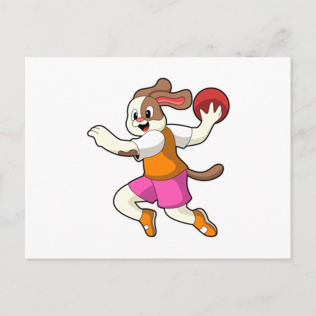 Carte Postale Chien chez Joueur de handball avec ballon de handb (Devant)