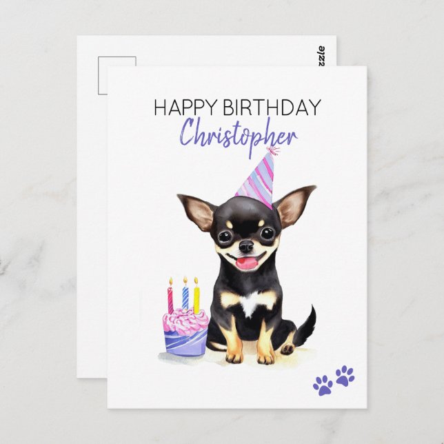 Carte Postale Chien Chihuahua Personnalisé Joyeux Anniversaire  (Devant / Derrière)