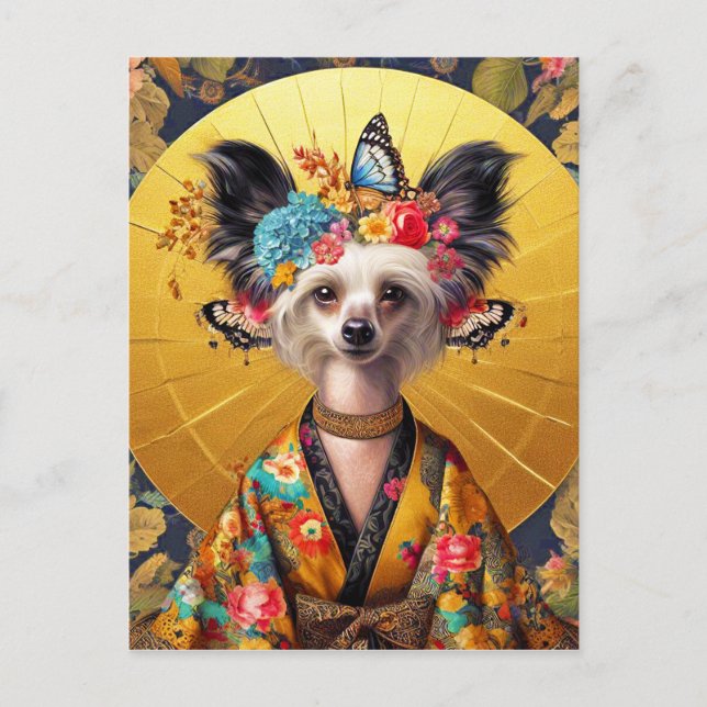 Carte postale - Chien chinois en Kimono (Devant)