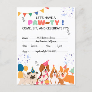 Carte Postale Chien chiot Anniversaire Fête Chiot Paw-ty Invitat