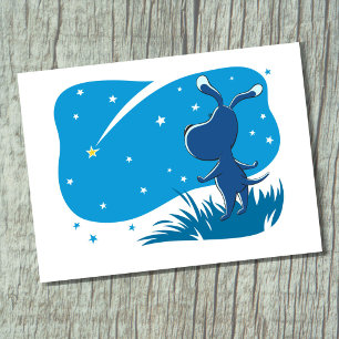 Carte Postale Chien chiot étoile filante nuit ciel bleu étoilé