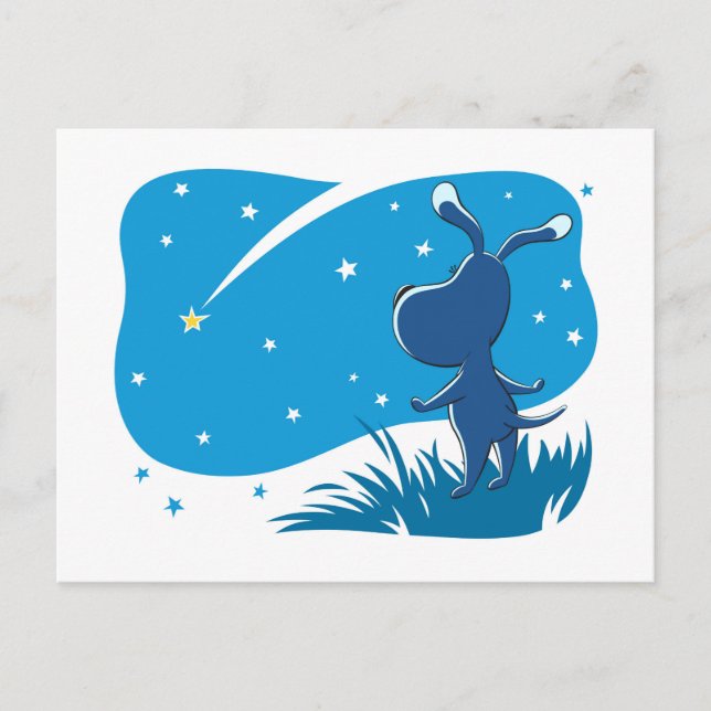 Carte Postale Chien Chiot Tirer Star Night Blue Starry Sky (Devant)