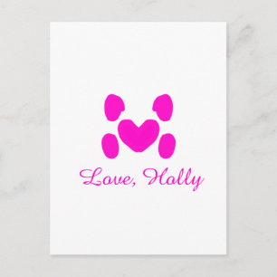 Carte Postale Chien coeur patte rose animal familier ajouter nom