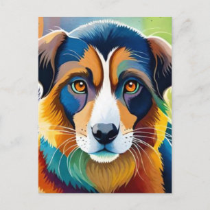 Carte Postale Chien coloré visage proche