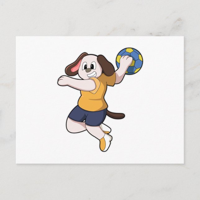 Carte Postale Chien comme joueur de handball avec Handball (Devant)