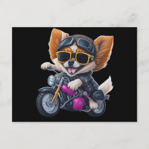 Carte Postale Chien coquelicot mignon chevauchant une moto