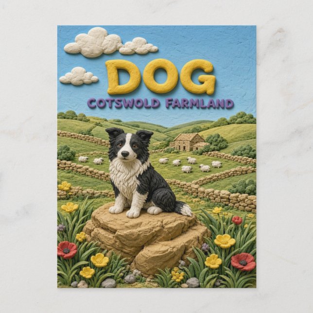 Carte Postale Chien Cotswold Terres Agricoles Moderne KlayKoo (Devant)