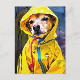 Carte Postale Chien dans une jolie Raincoat jaune