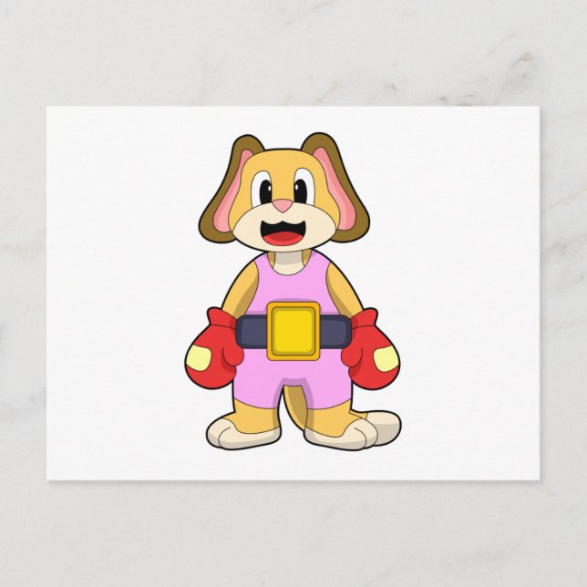 Carte Postale Chien de boxe avec gants de boxe (Devant)