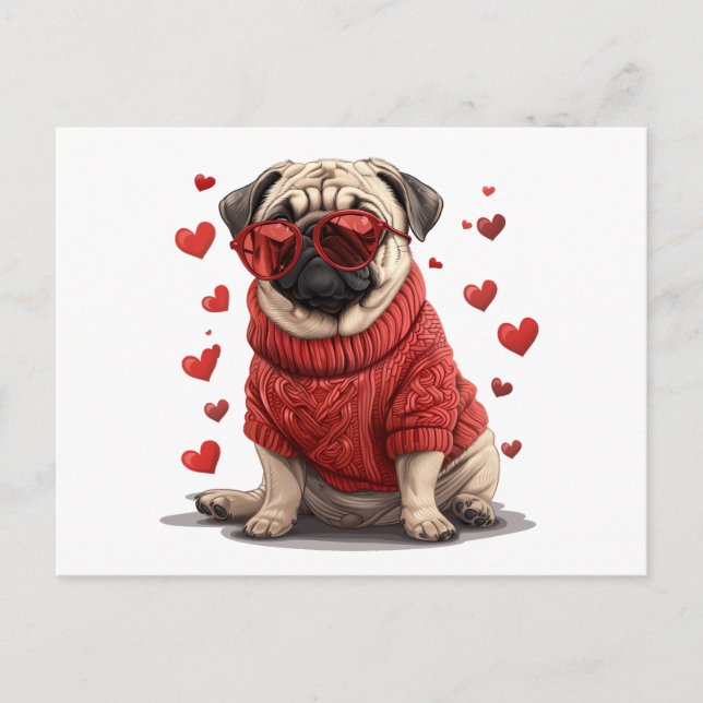 Carte Postale Chien de Carlin de la Saint-Valentin (Devant)