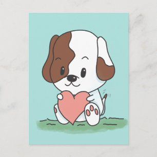 Carte Postale Chien De Dessin Animé Avec Un Cœur