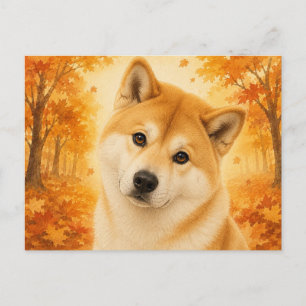 Carte Postale Chien de la forêt automnale d'Akita