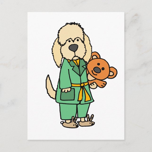 Carte Postale Chien de labradoodle mignon avec dessin animé d'ou (Devant)