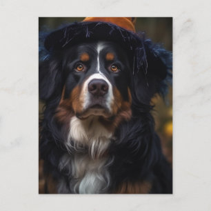 Carte Postale Chien de montagne bernois adorable pour Halloween