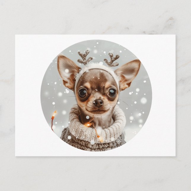 Carte Postale Chien de Noël Chihuahua Renne (Devant)