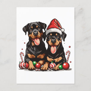 Carte Postale Chien de Noël Rottweiler Père Noël
