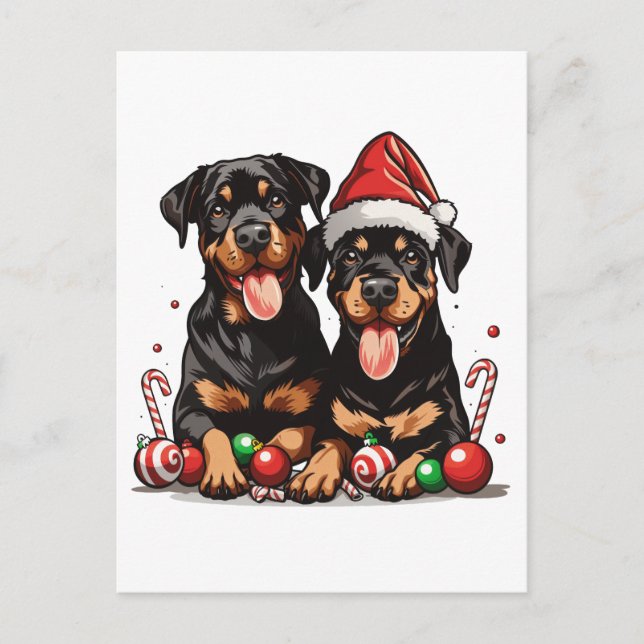 Carte Postale Chien de Noël Rottweiler Père Noël (Devant)