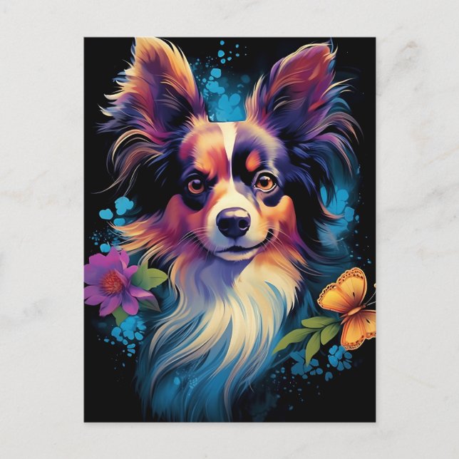Carte Postale Chien de Papillon coloré (Devant)