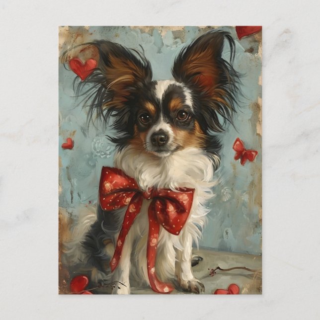 Carte Postale Chien de Papillon Saint-Valentin (Devant)