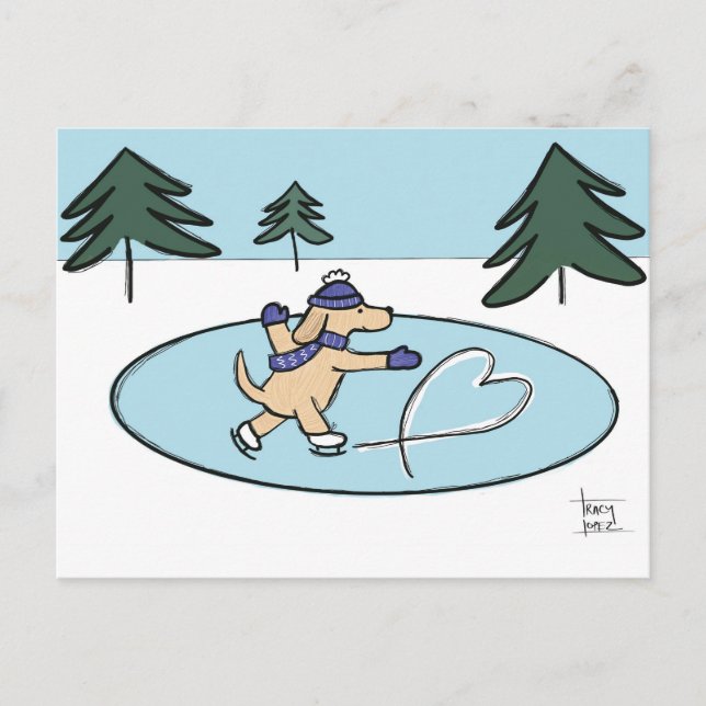 Carte postale Chien de patinage sur glace (Devant)