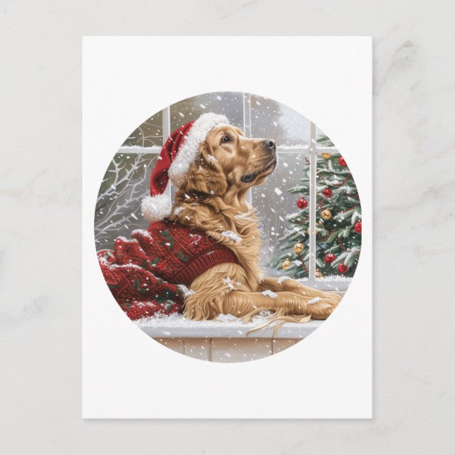 Carte Postale Chien de Père Noël de Noël Golden Retriever (Devant)