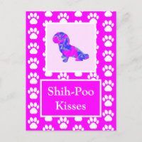 Chien de Poo Shih embrasse Silhouette en rose et b