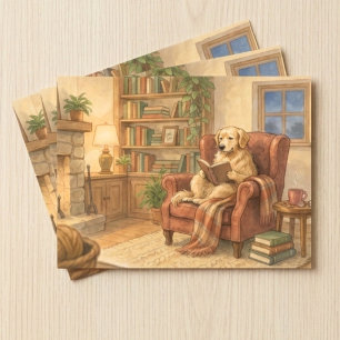 Carte Postale Chien de race Golden Retriever confortablement ins