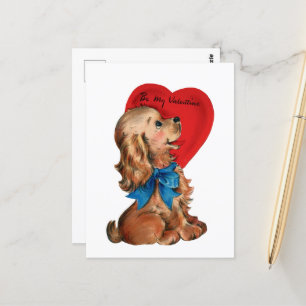 Carte Postale Chien de Saint Valentin vintage rétro