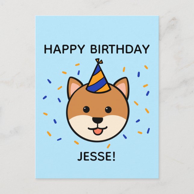 Carte Postale Chien de Shiba Inu | Salutation d'anniversaire ble (Devant)