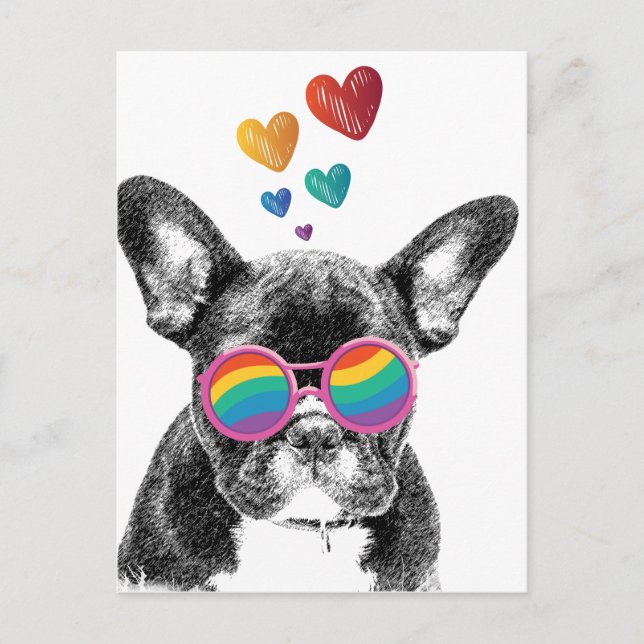 Carte Postale Chien de taureau avec Coeurs Saint-Valentin (Devant)