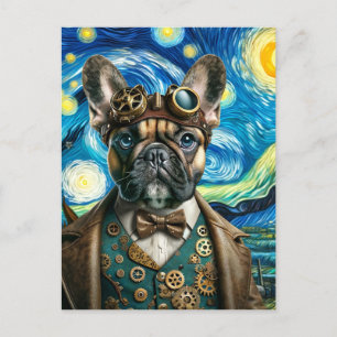 Carte Postale Chien de taureau français Steampunk dans la nuit é
