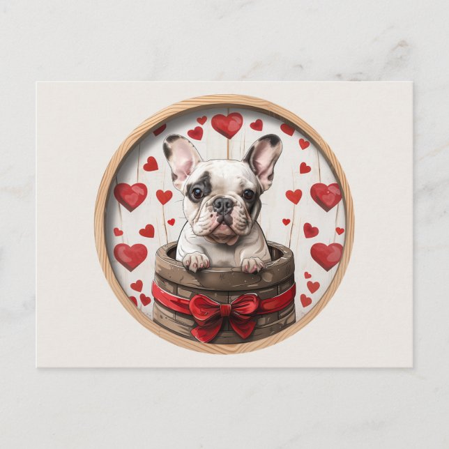 Carte Postale Chien de taureau français Valentines (Devant)